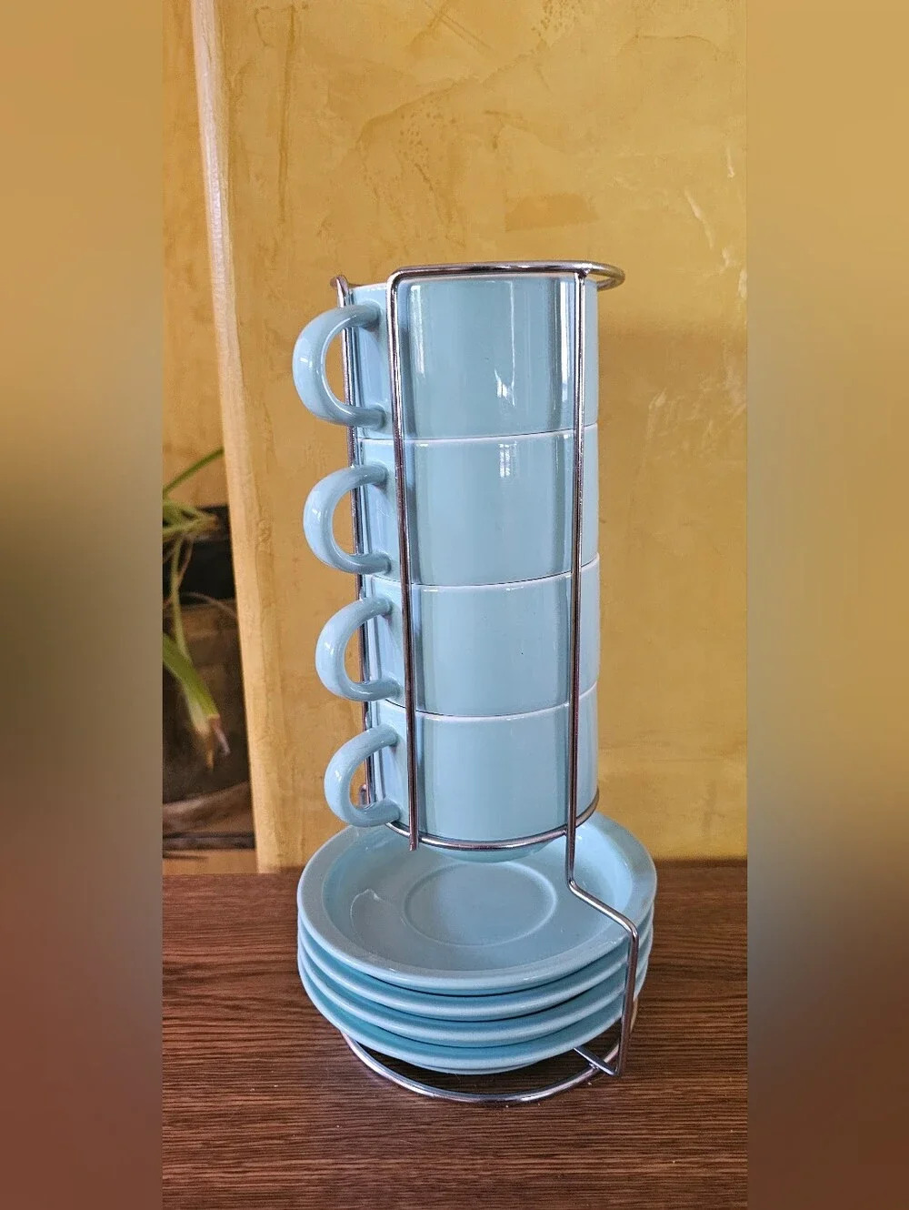 Sweese Stackable Coffee Cups with Saucers and Metal Stand - 8oz Cups